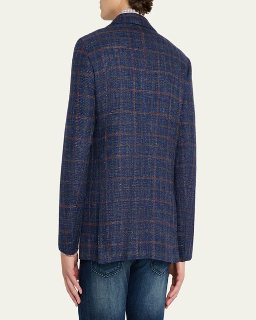 Kiton Blue Windowpane Tweed Patch-Pocket Sport Coat for men