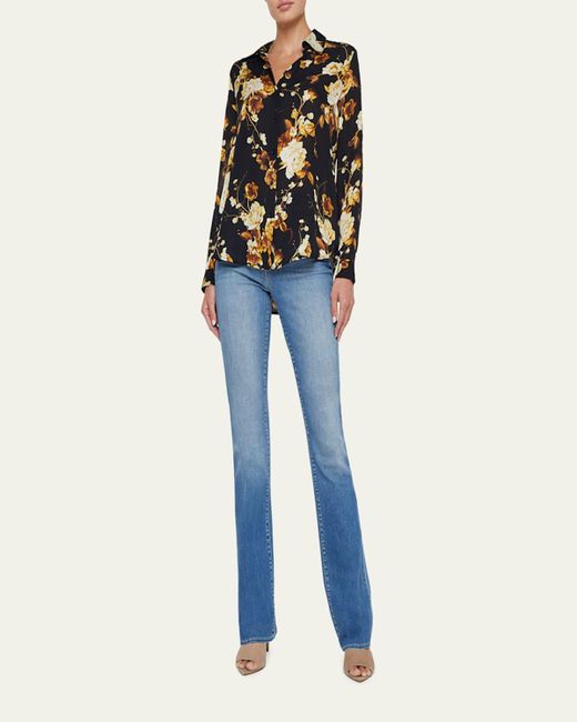 L'Agence Multicolor Nina Button-Front Silk Blouse