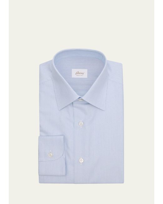 Brioni Blue Cotton Textured Dress Shirt for men