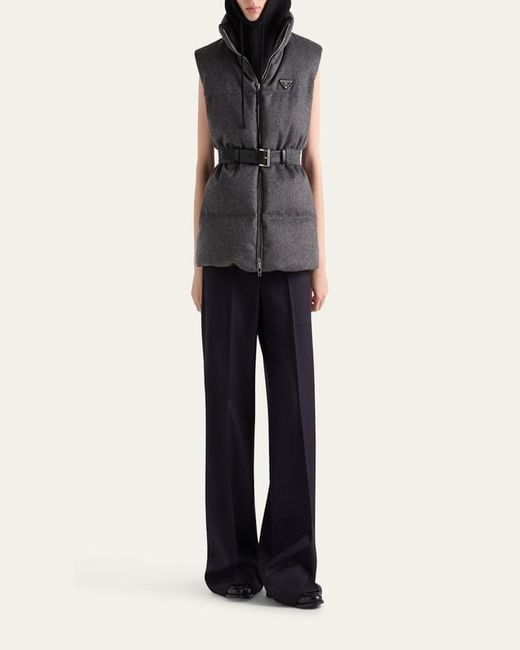Prada Black Belted Velvet Down Puffer Jacket