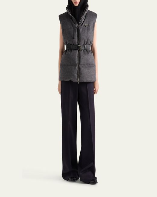 Prada Black Belted Velvet Down Puffer Jacket