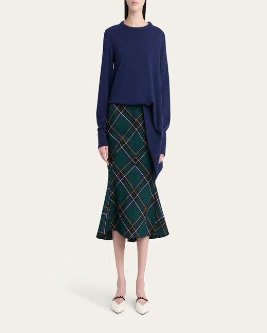 Alexander McQueen Green Tartan-Print Fit-&-Flare Midi Skirt
