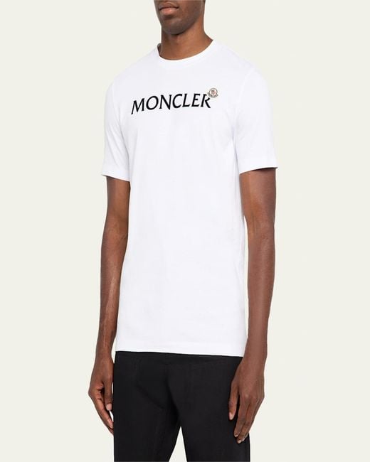 Moncler White Logo Script Crewneck T-Shirt for men