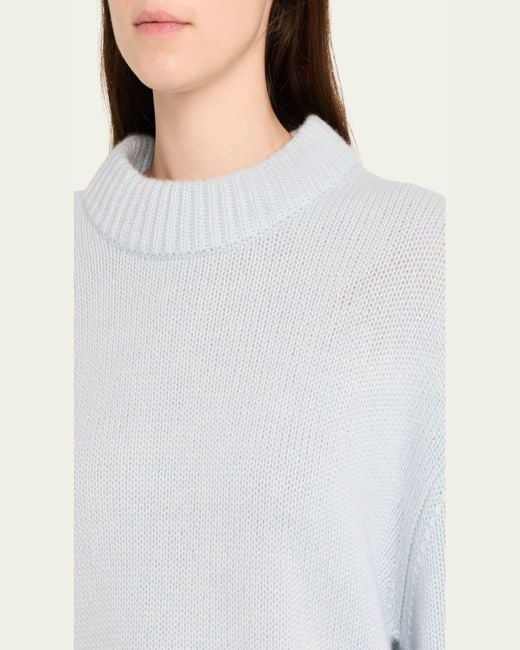 Lisa Yang White Sony Cashmere Drop-Shoulder Crewneck Sweater
