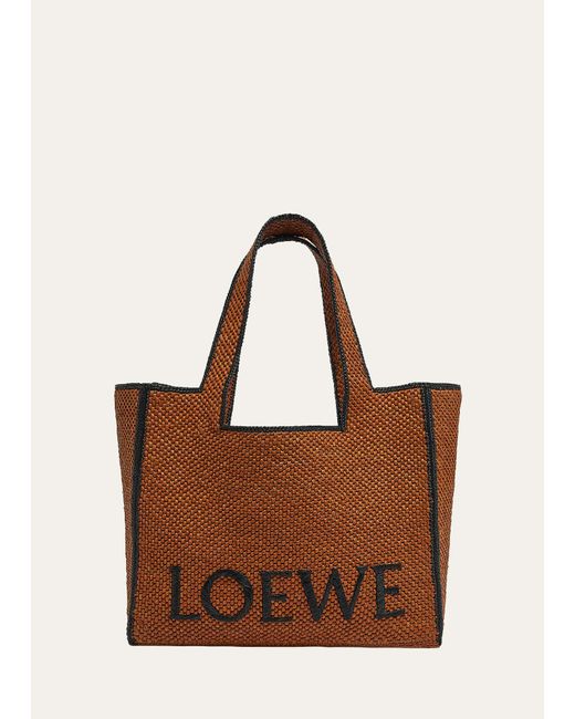 Loewe Brown X Paula's Ibiza Font Logo Large Tote Bag In Raffia