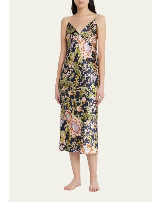 Olivia Von Halle Multicolor Issa Floral-print Silk Slip Dress