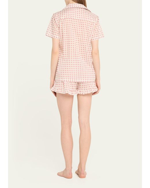 Pour Les Femmes Pink Floral-print Linen Short Pajama Set