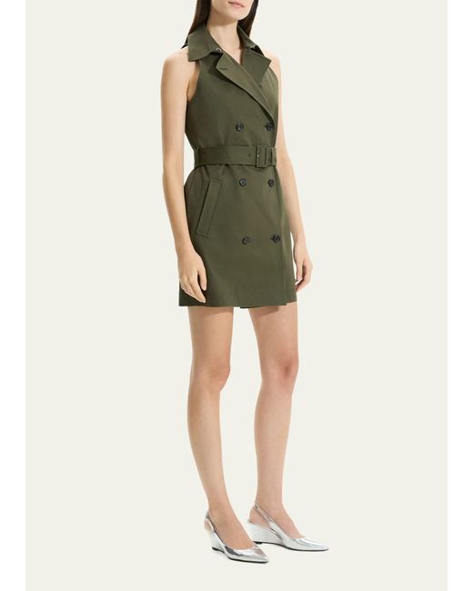 Theory Green Sleeveless Belted Mini Halter Trench Dress