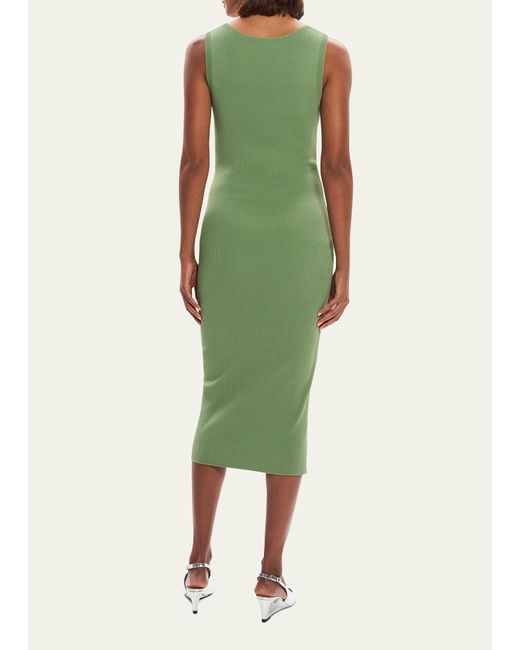 Theory Green Sleeveless Rib-knit Tank Midi Dress