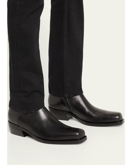 Versace Black Square-toe Leather Ankle Boots for men