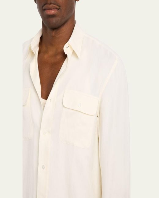 Ralph Lauren Natural Silk And Linen Flap Pocket Button-Down Shirt for men