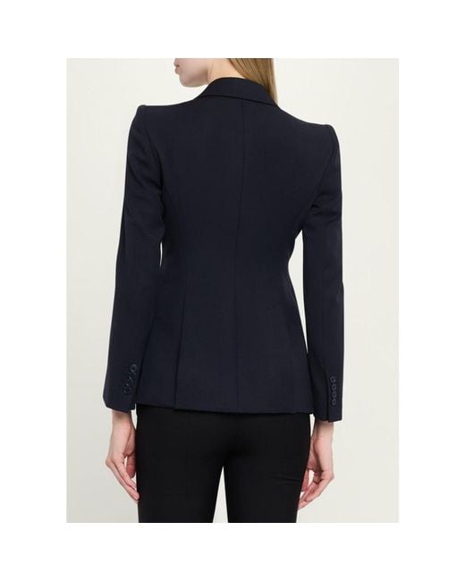 McQueen Blue Peaked Shoulder Crepe Single-Button Jacket