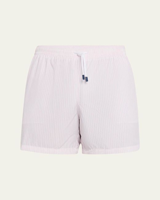 Fedeli Pink Madeira Pinstripe Swim Shorts for men