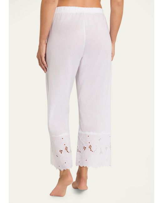 Hanro White Clara Cropped Floral-embroidered Cotton Pants