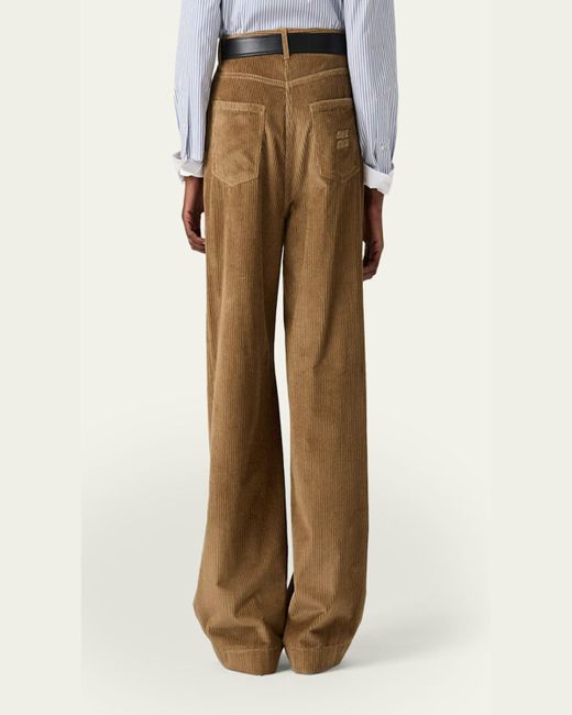 Miu Miu Natural Corduroy Wide-Leg Pants
