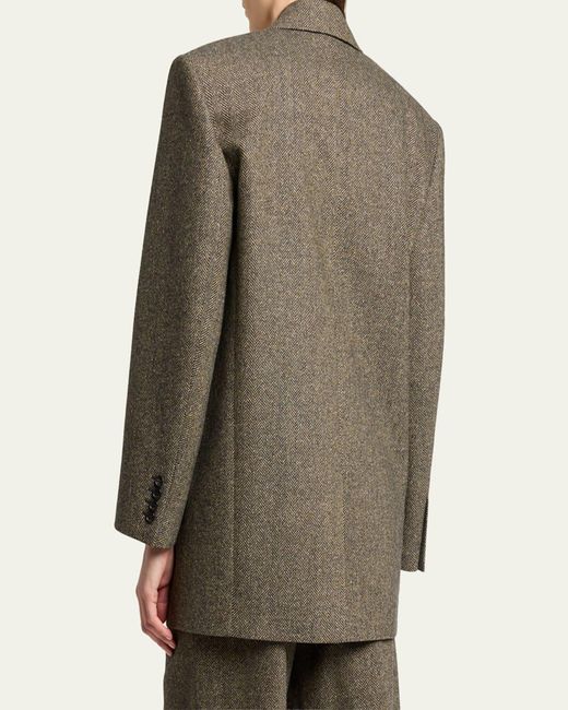 Saint Laurent Brown Herringbone Wool Single-Breasted Jacket
