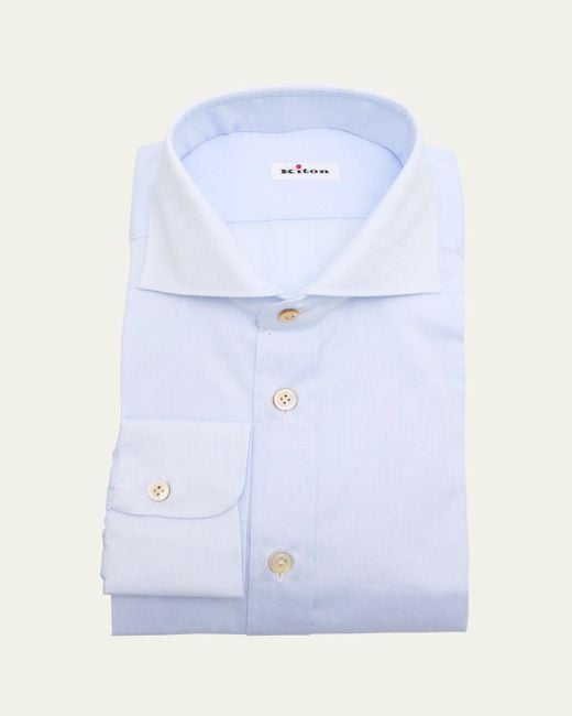 Kiton Blue Solid Cotton Dress Shirt for men