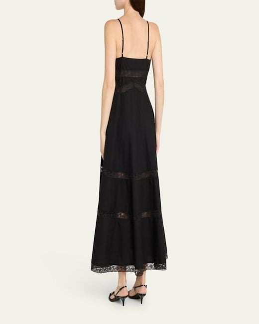 LoveShackFancy Black Catryn Lace-Trim Midi Dress