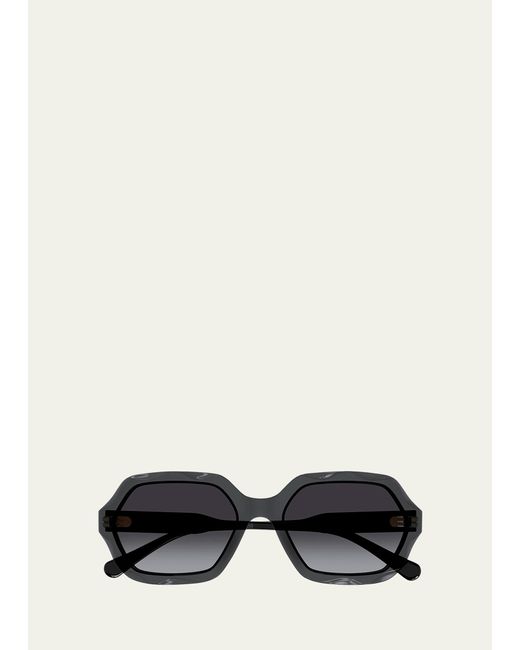 Chloé Black Wavy Acetate Rectangle Sunglasses
