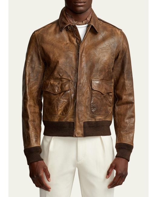Ralph Lauren Brown Ridley Leather Bomber Jacket for men