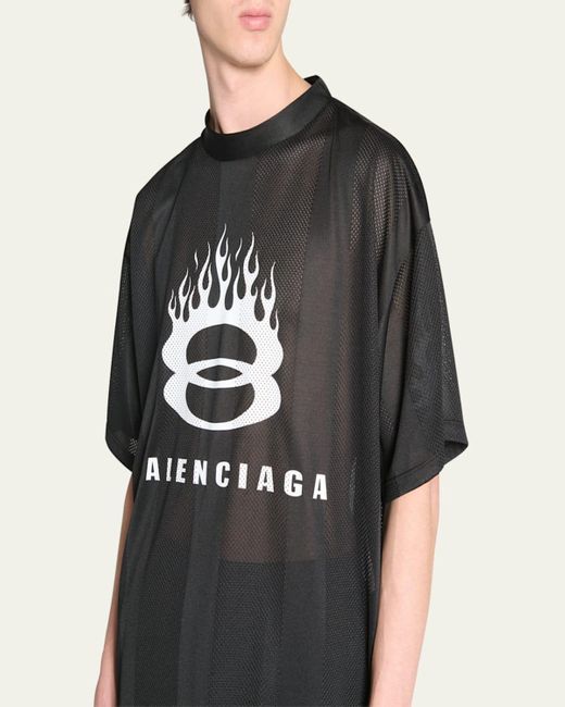 Balenciaga Mesh Unity Flame Logo T-shirt in Black for Men | Lyst