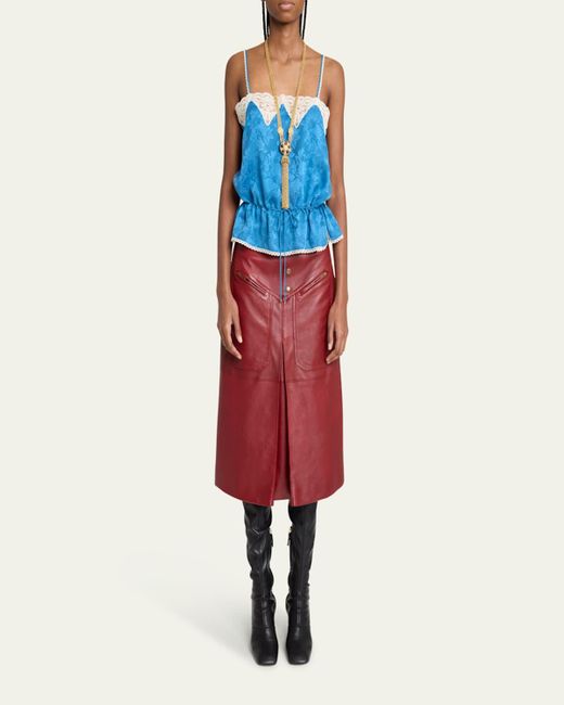 Chloé Red Slouch Leather Midi Skirt