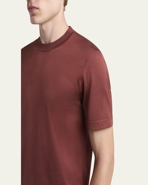 Zegna Red Solid Silk-Cotton T-Shirt for men