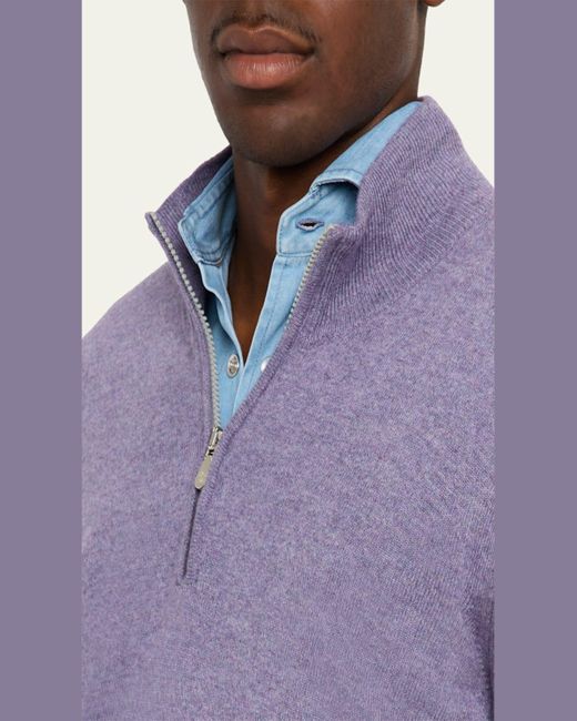 Brunello Cucinelli Red Cashmere Quarter-Zip Sweater for men