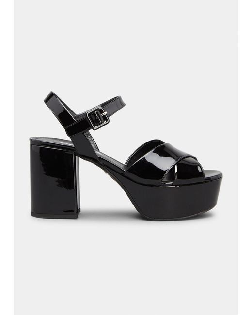 Prada Vernice Patent Leather Crisscross Platform Sandals in Black | Lyst