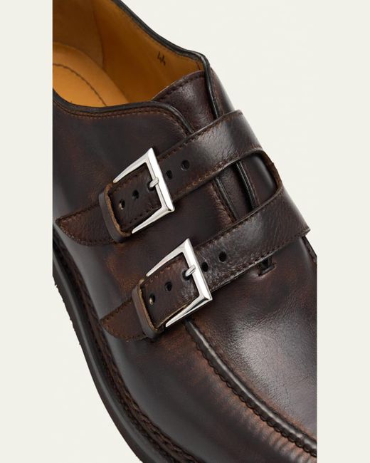 Bontoni White Artistico Leather Double-Monk Strap Loafers for men