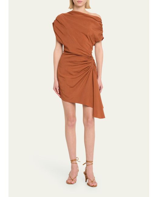 A.L.C. Orange Poppy Ruched Off-the-shoulder Mini Dress