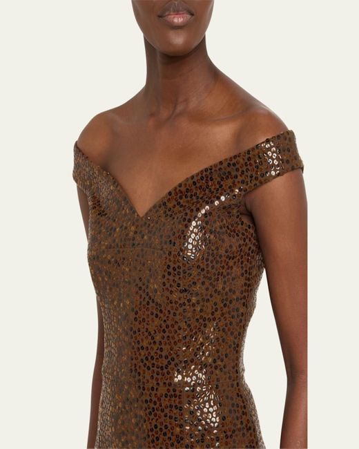 Michael Kors Hand Embellished Faux Tortoise Off-The-Shoulder Sheath ...