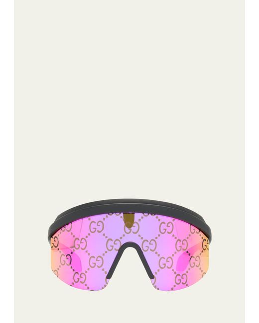 Gucci Purple Monogram-lens Acetate Mask Sunglasses for men