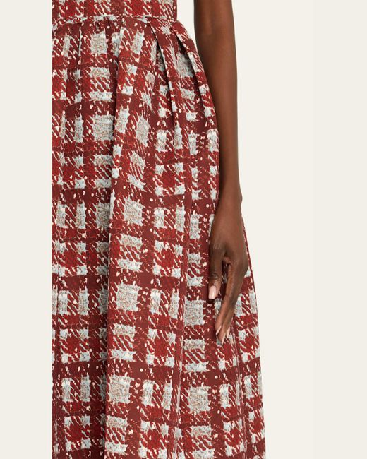 Oscar de la Renta Textured Plaid-Print Pleated Midi Circle Skirt