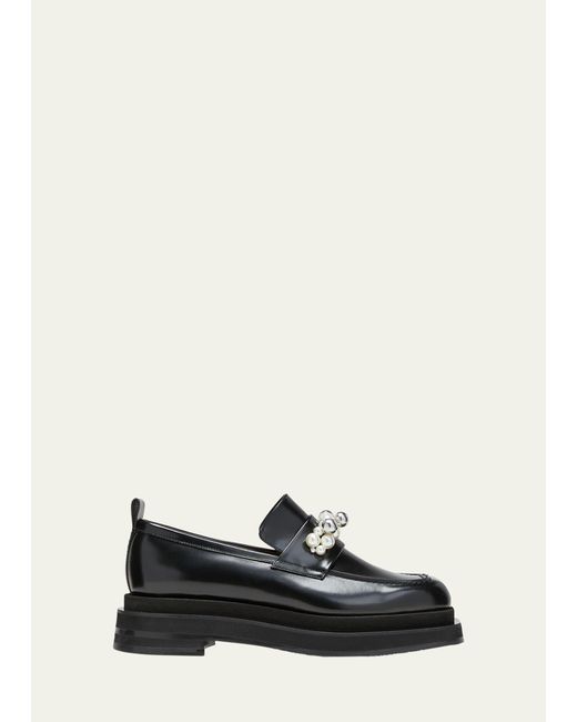 Simone Rocha Black Leather Bell Charms Platform Loafers