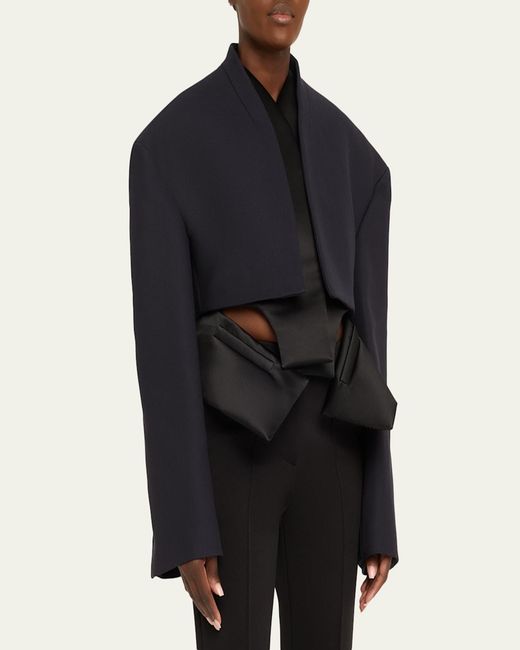 A.W.A.K.E. MODE Blue Oversized Cropped Jacket