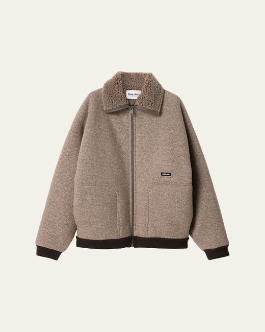 Miu Miu Natural Faux Fur Lined Fleece Zip Jacket