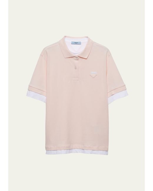 Prada Pink Two-tone Jersey Layered Polo Shirt