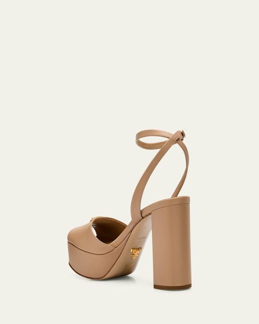 Prada Natural Nappa Triangle Peep-Toe Platform Sandals