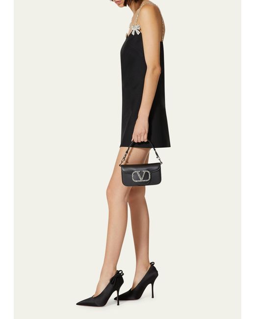 Valentino Garavani Black Wool And Silk Crystal Bow Strap Mini Dress