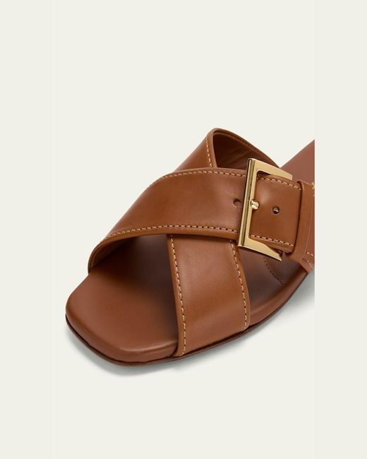Prada Brown Triangle Leather Slide Sandals