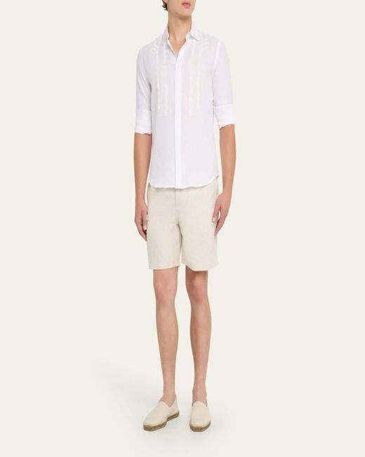 Orlebar Brown White Giles Linen Applique Tailored-Fit Sport Shirt for men