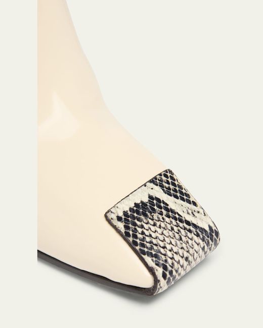 Bottega Veneta Natural Okinawa Mixed Leather Square-Toe Mules