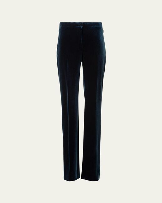 Akris Blue Carl Techno Velvet Stretch Straight-Leg Pants