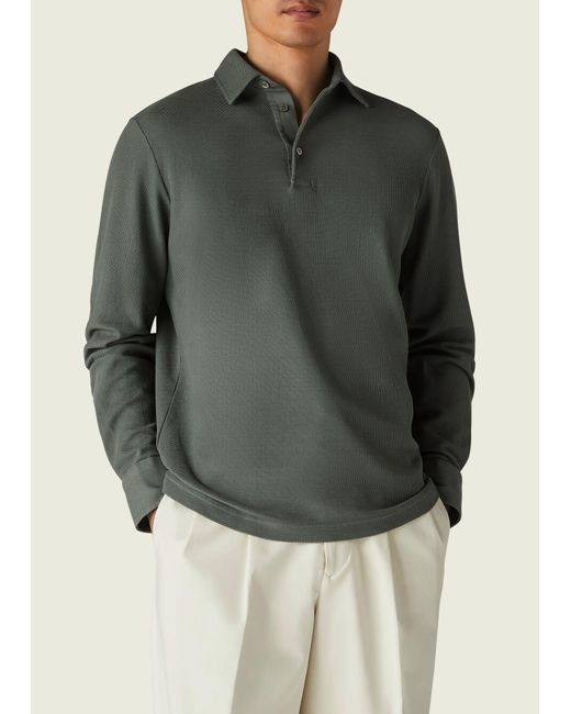 Loro Piana Green Long-sleeve Pique Polo Shirt for men