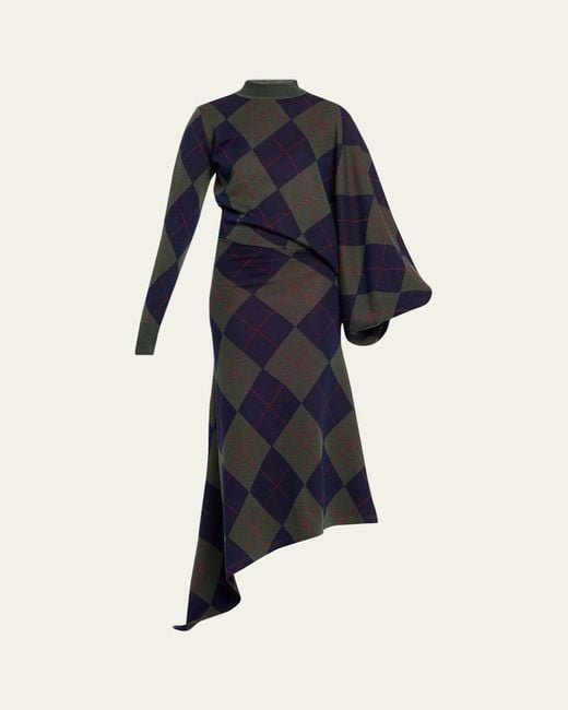 A.W.A.K.E. MODE Argyle Asymmetric Knit Dress in Blue | Lyst