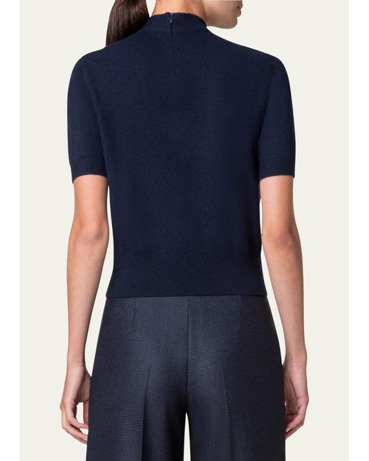 Akris Blue Cashmere Knit Top With Knot Detail