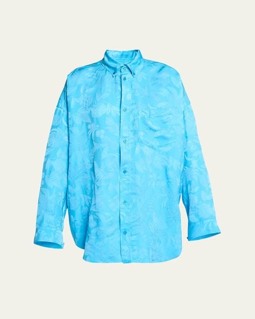 Balenciaga Blue Long-Sleeve Button-Down Cocoon Shirt