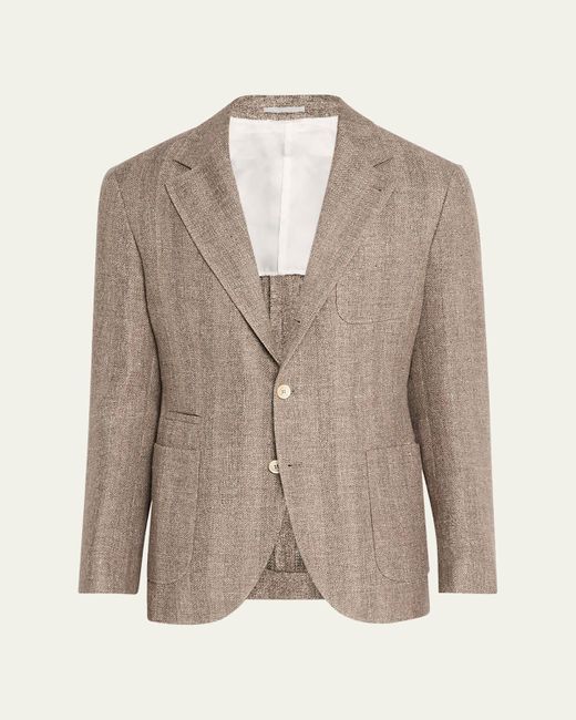 Brunello Cucinelli Natural Textured Chevron Sport Jacket for men