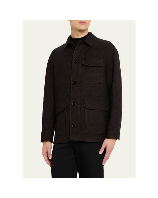 Brioni Black Wool Herringbone Overshirt for men